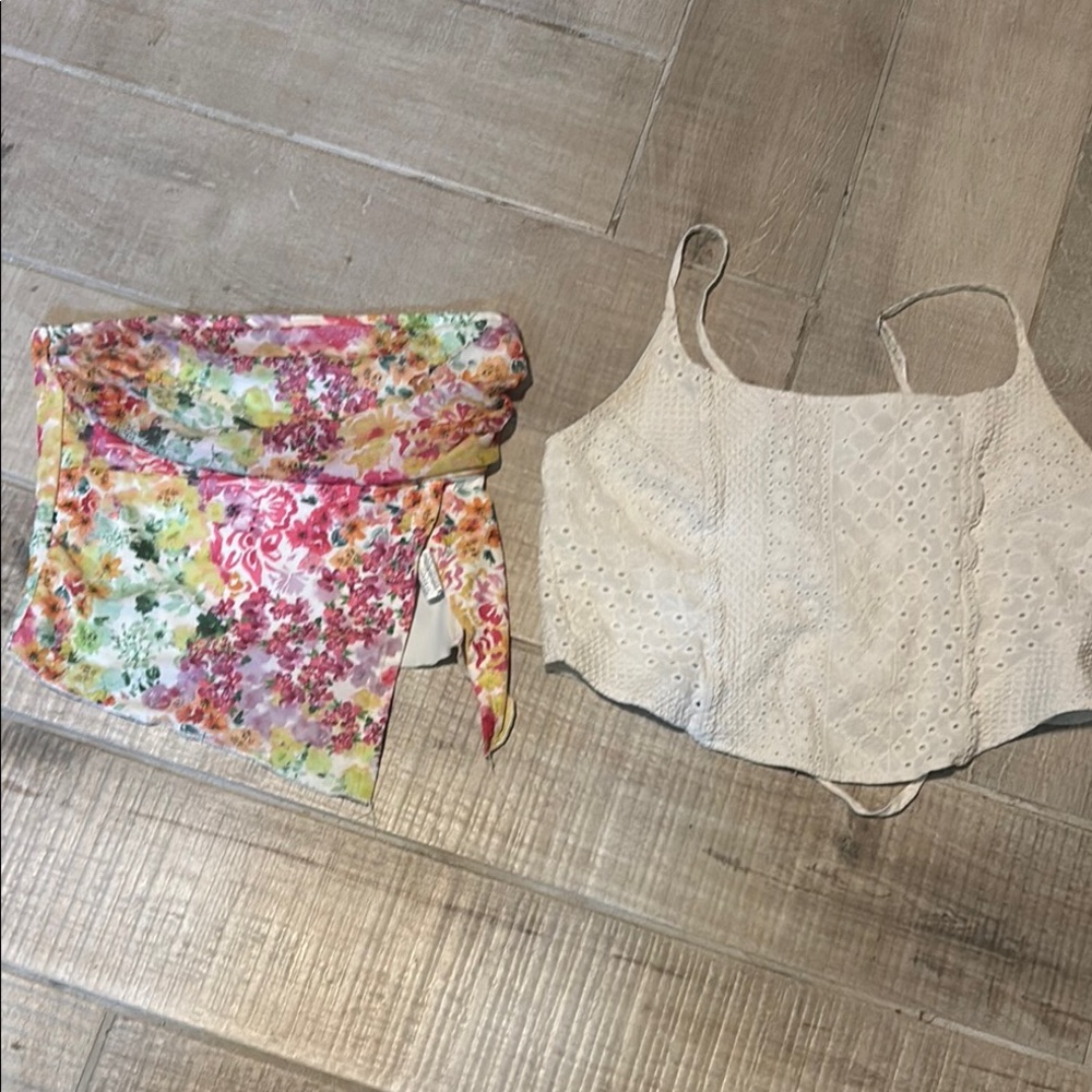 Women’s Floral Wrap Top & White Eyelet Cami Set